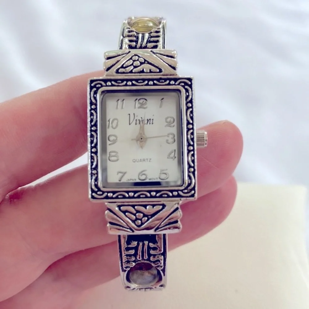 Working! Vivani Abalone Dainty Cuff Bracelet Watch